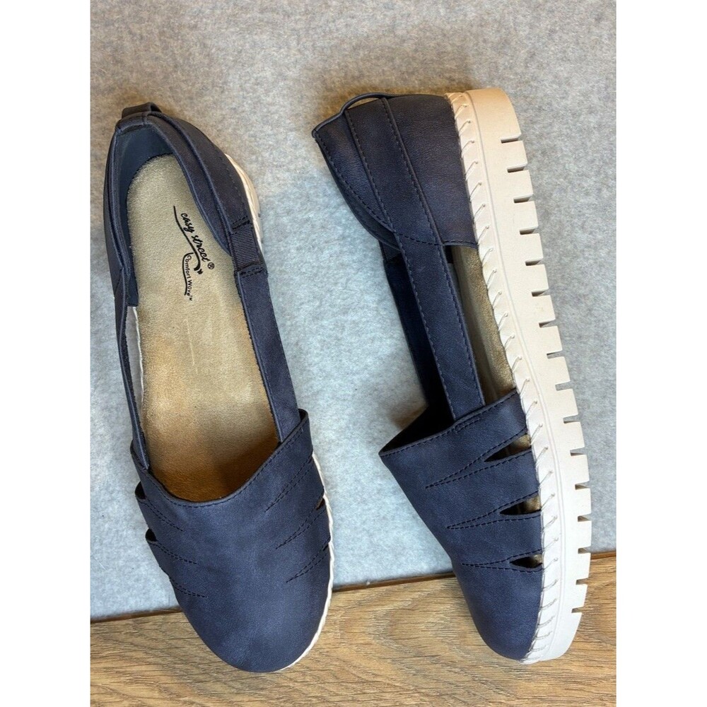 Easy Street Comfort Wave Sz 9.5 N Blue Leather Sandal Open Platform Memory Foam